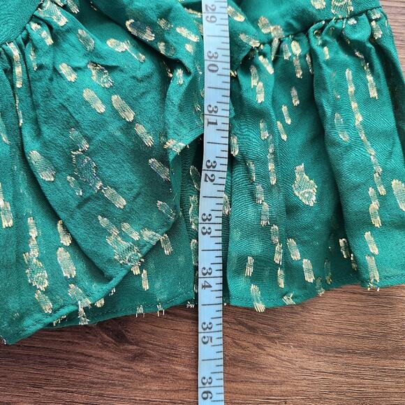 Lilly Pulitzer Birdy Silk Metallic Ruffle Wrap Dress 2 Green Wedding Cocktail - Picture 8 of 9